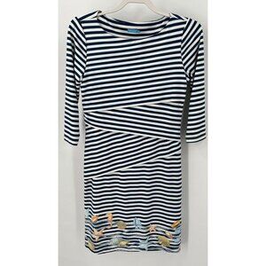 J McLaughlin Nautical Seashells  Nicola Tiered Dress Size S Navy White Stripe